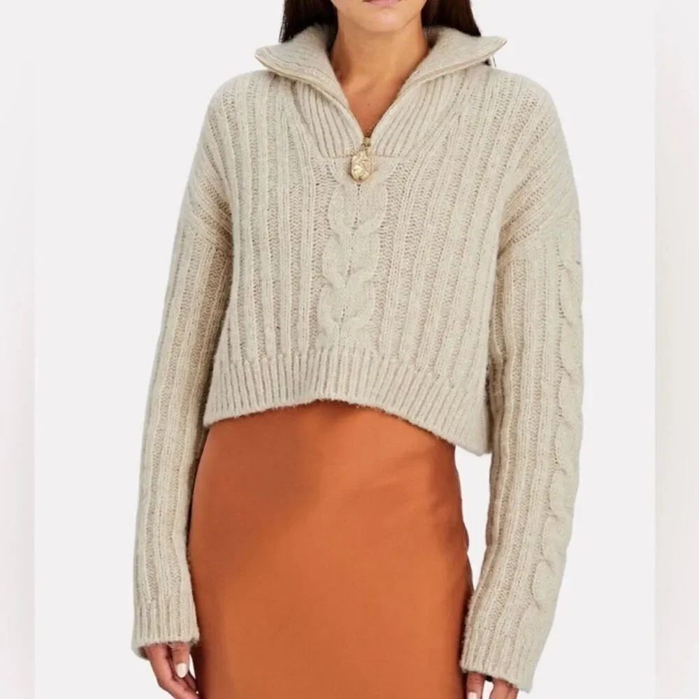 Nanushka Eria CroppedâCozy Cable Knit Sweater in Beige Size Small